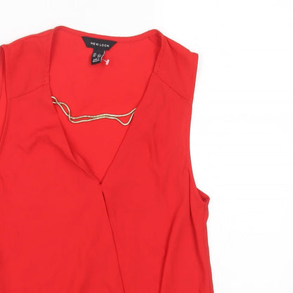 Womens UK Size 10 New Look Red Basic Blouse