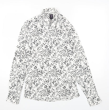 Twisted Tailor Womens White Geometric Cotton Basic Button-Up Size S Collared