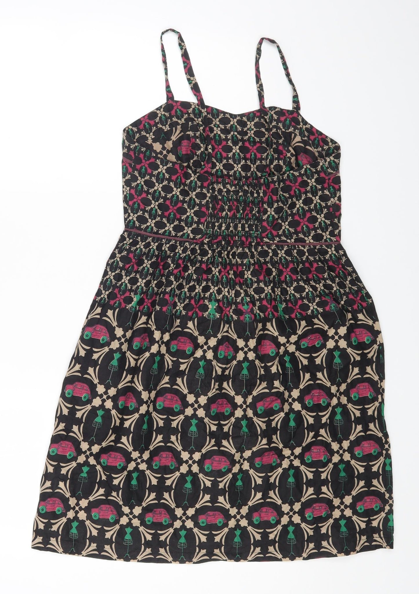 REMANIKA Womens Multicoloured Geometric Cotton Fit & Flare Size 10 Scoop Neck Pullover