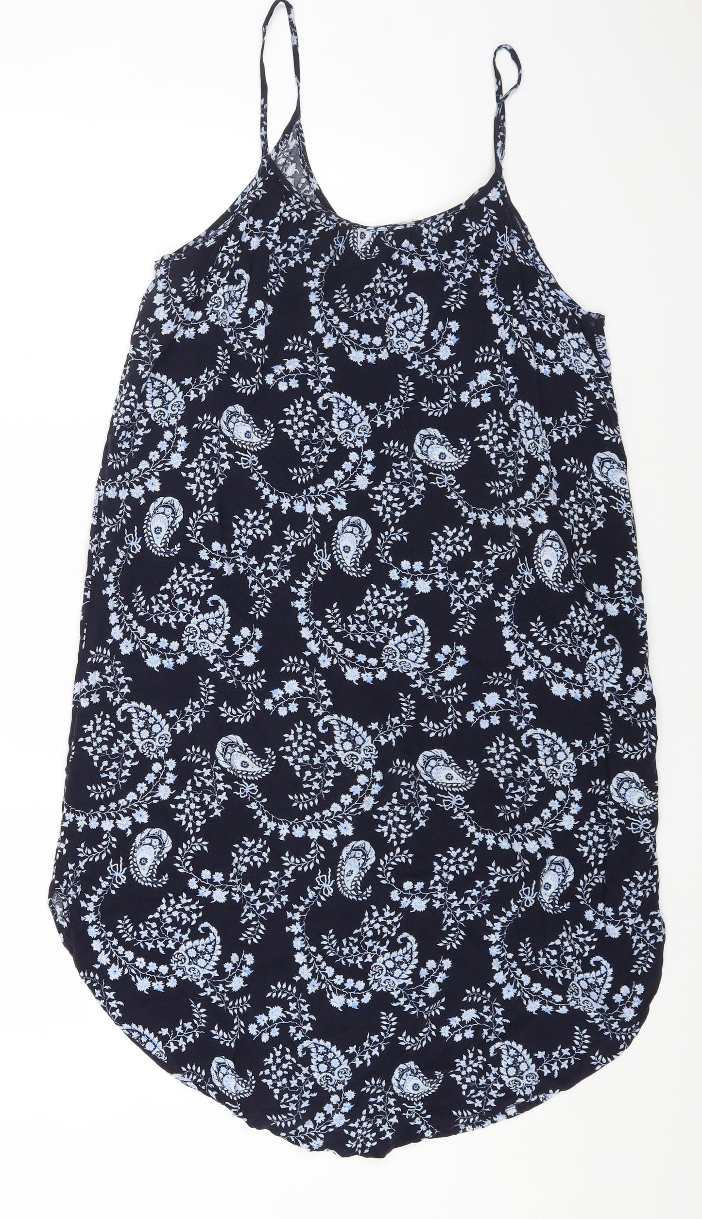 H&M Womens Blue Geometric Viscose A-Line Size 12 Scoop Neck Pullover