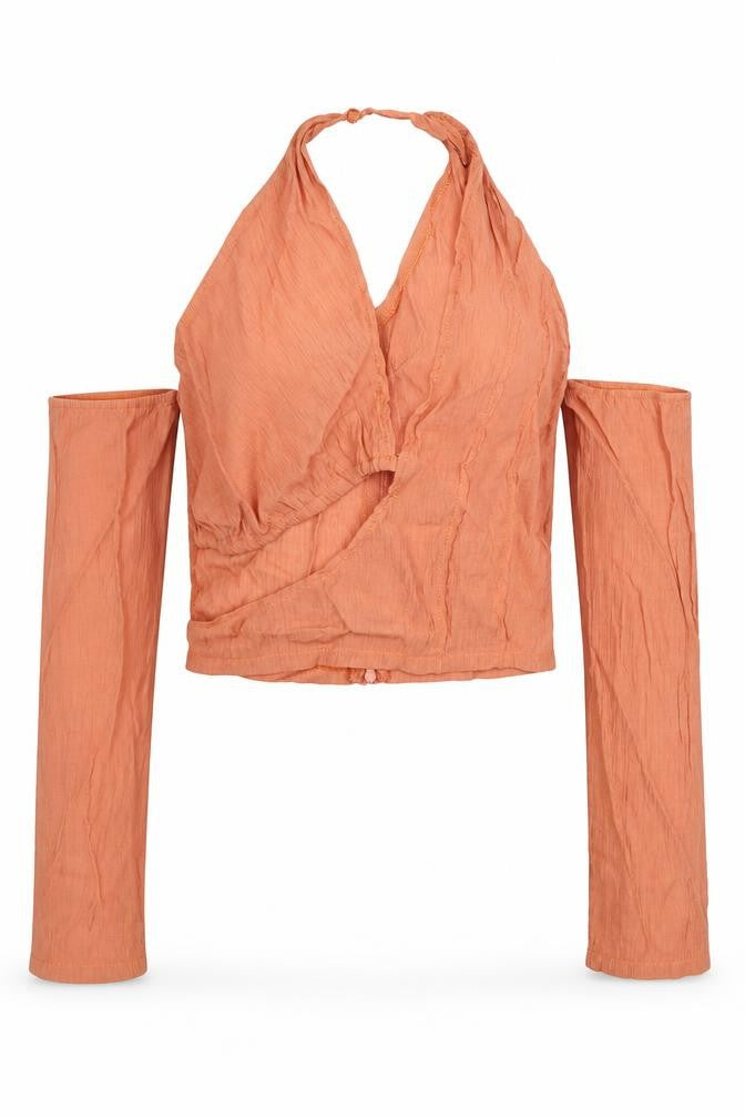 Womens UK Size 8 PRETTYLITTLETHING Orange Cropped Blouse