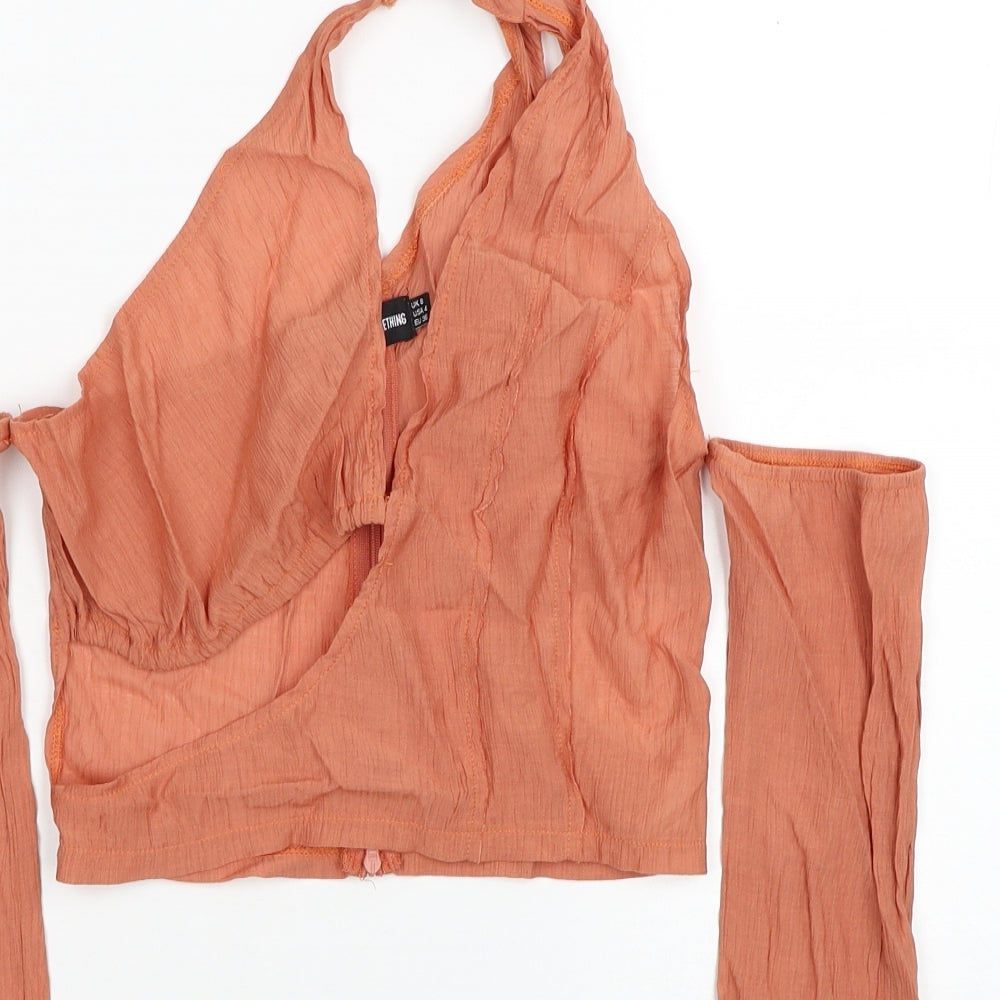 Womens UK Size 8 PRETTYLITTLETHING Orange Cropped Blouse