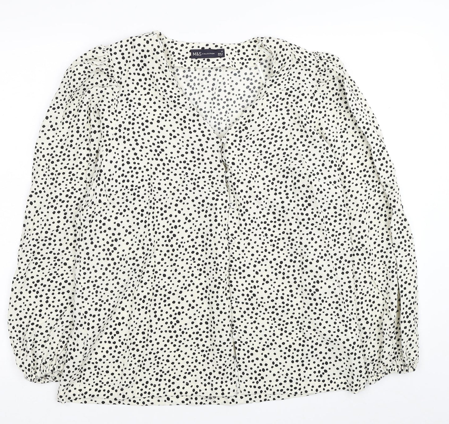 Marks and Spencer Womens Ivory Animal Print Viscose Basic Button-Up Size 14 V-Neck