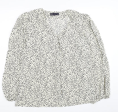 Marks and Spencer Womens Ivory Animal Print Viscose Basic Button-Up Size 14 V-Neck