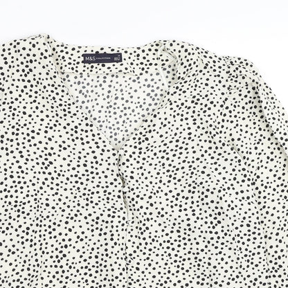 Marks and Spencer Womens Ivory Animal Print Viscose Basic Button-Up Size 14 V-Neck