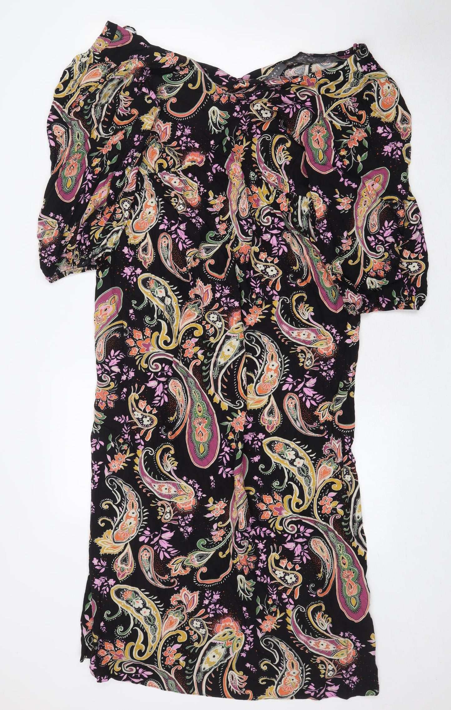 Papaya Womens Black Floral Viscose Maxi Size 12 V-Neck Pullover