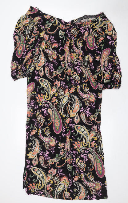 Papaya Womens Black Floral Viscose Maxi Size 12 V-Neck Pullover