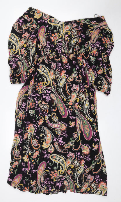 Papaya Womens Black Floral Viscose Maxi Size 12 V-Neck Pullover