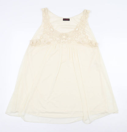 Miss Selfridge Womens White Polyester Basic Blouse Size 14 V-Neck - Cream