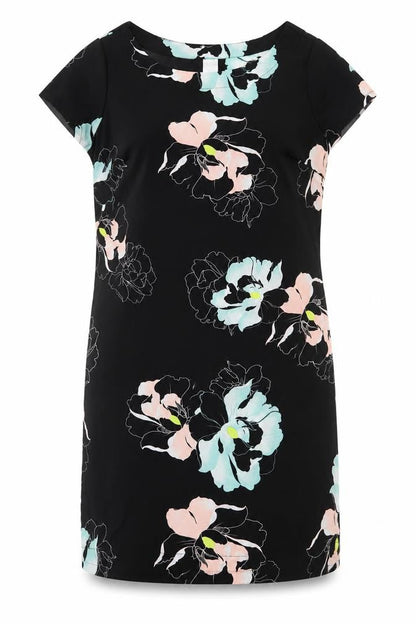 Now Womens Black Floral Polyester Sheath Size 12 Boat Neck Pullover