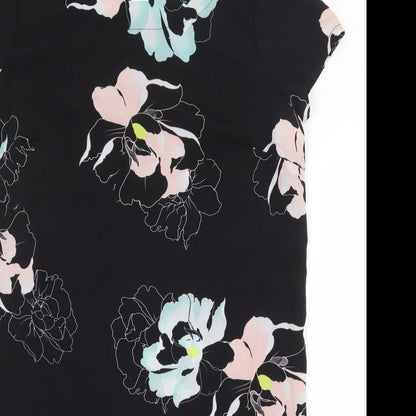 Now Womens Black Floral Polyester Sheath Size 12 Boat Neck Pullover