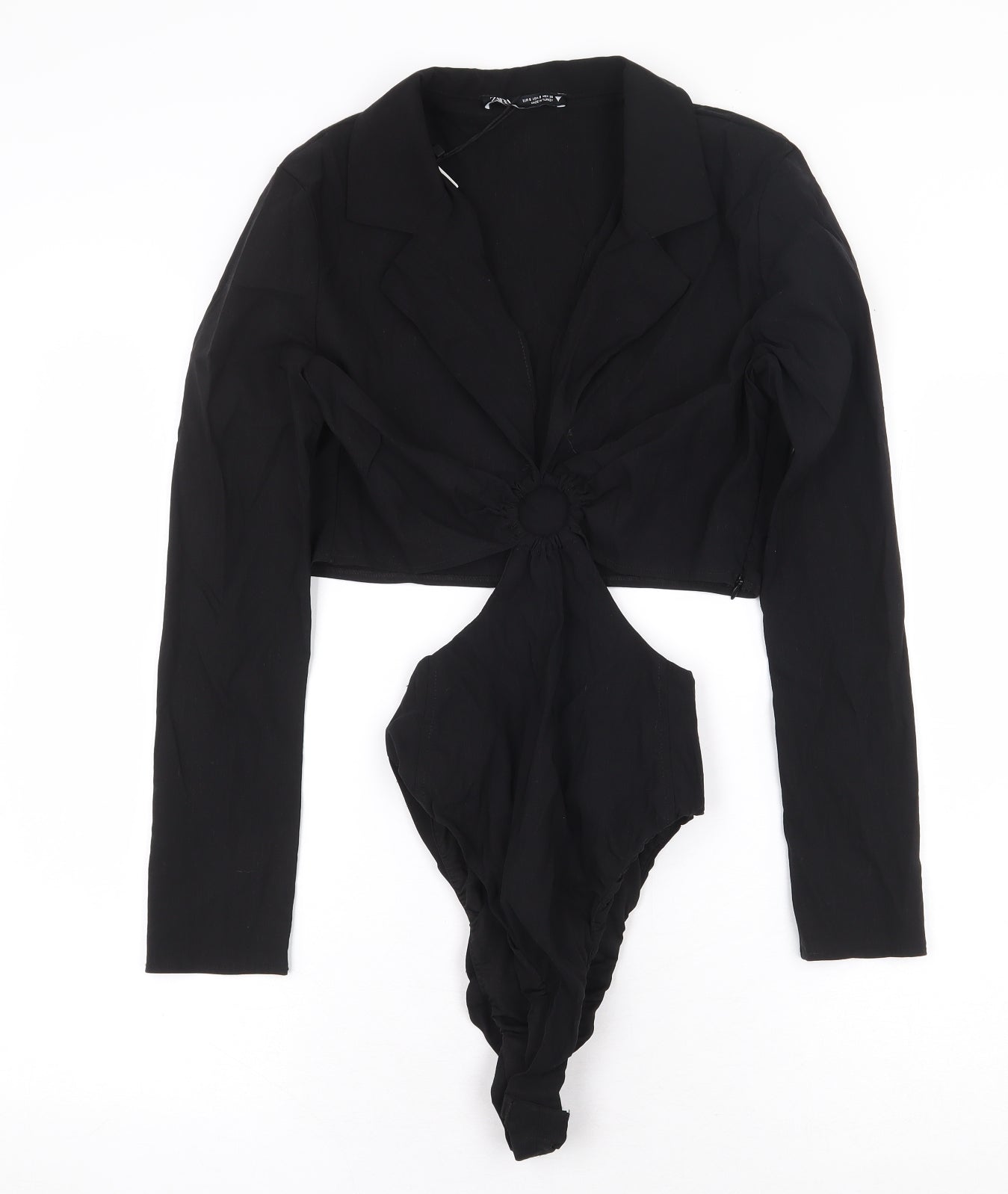 Zara Womens Black Polyester Bodysuit One-Piece Size S Snap