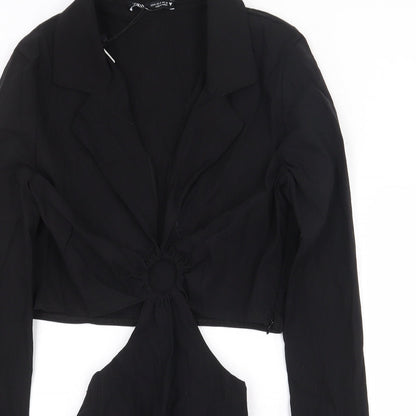 Zara Womens Black Polyester Bodysuit One-Piece Size S Snap