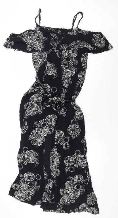 River Island Womens Black Geometric Viscose Maxi Size 8 Off the Shoulder Pullover - Slit