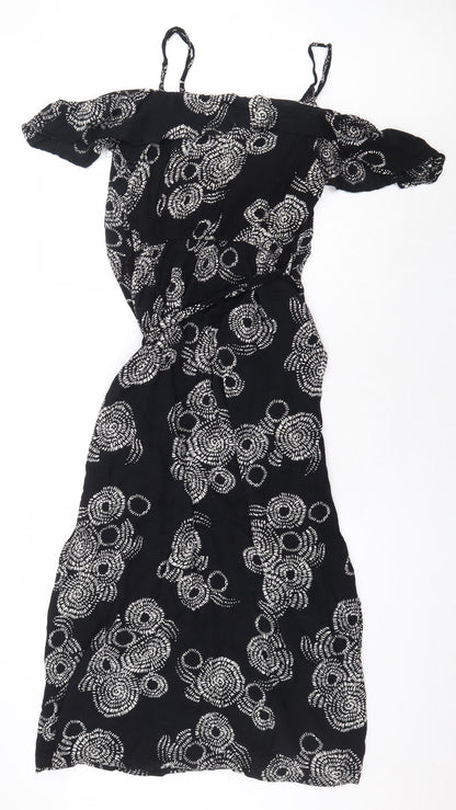 River Island Womens Black Geometric Viscose Maxi Size 8 Off the Shoulder Pullover - Slit