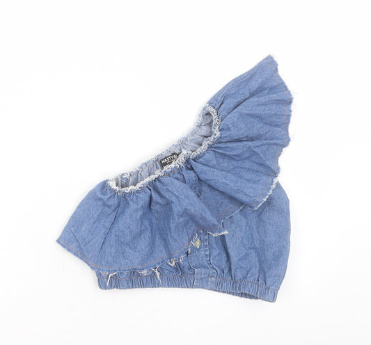 Nasty Gal Womens Blue Cotton Cropped Tank Size S One Shoulder - Size S/M