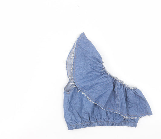 Nasty Gal Womens Blue Cotton Cropped Tank Size S One Shoulder - Size S/M