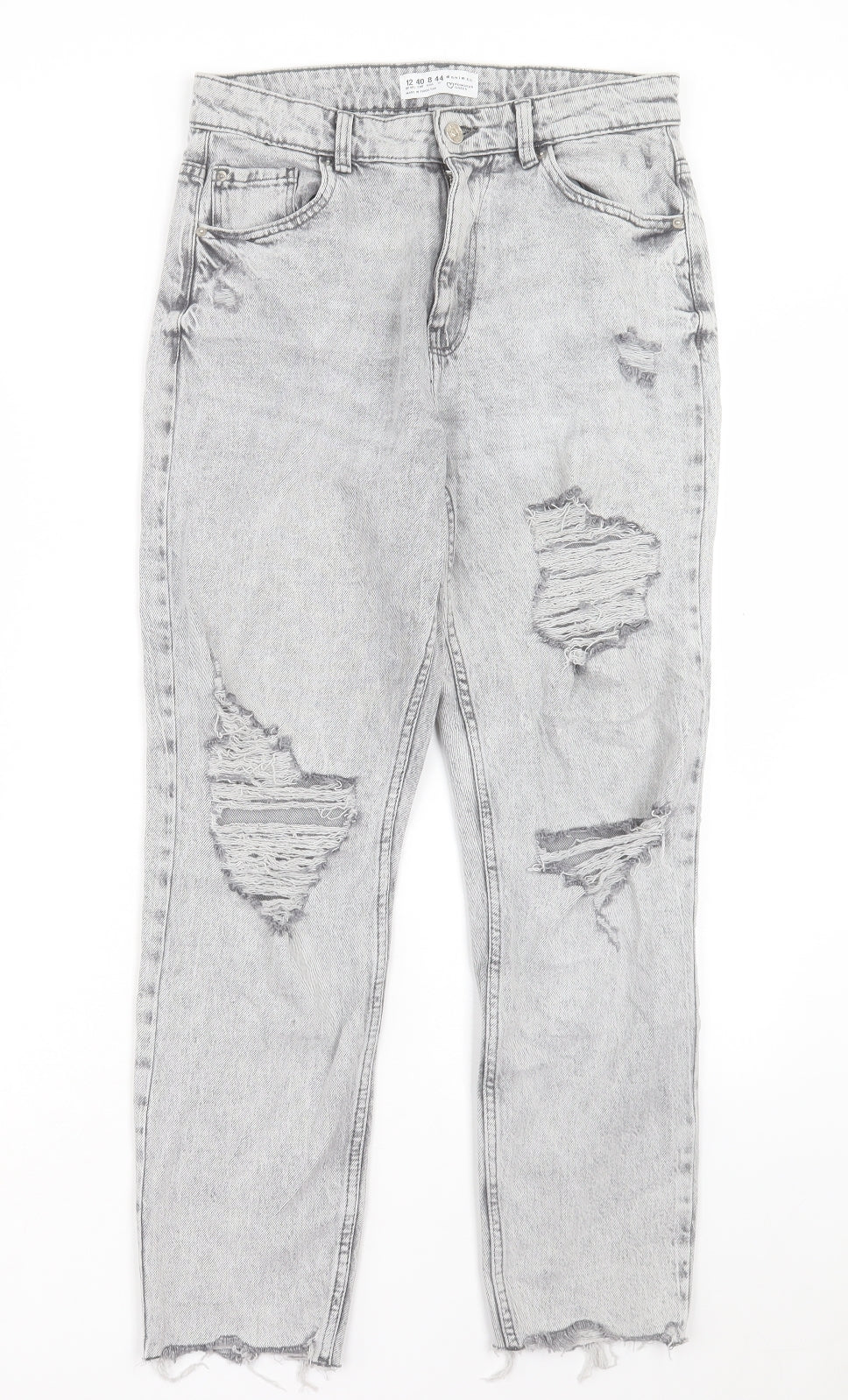 Denim & Co. Womens Grey Cotton Straight Jeans Size 12 L27 in Regular Button