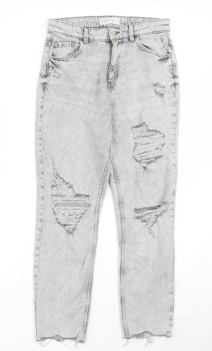 Denim & Co. Womens Grey Cotton Straight Jeans Size 12 L27 in Regular Button