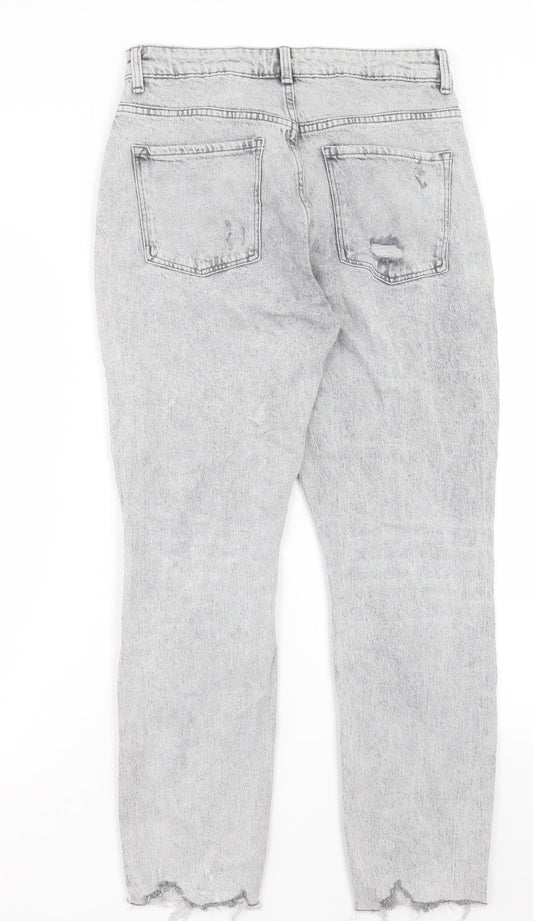 Denim & Co. Womens Grey Cotton Straight Jeans Size 12 L27 in Regular Button