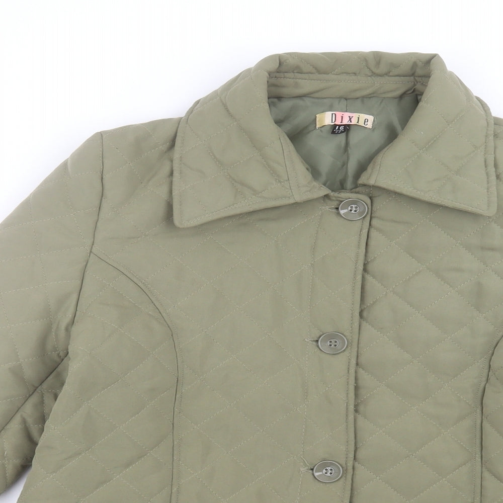 Dixie Womens Green Quilted Coat Size 16 Button