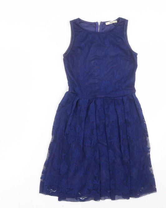 Oasis Womens Blue Polyester Fit & Flare Size XS Boat Neck Zip