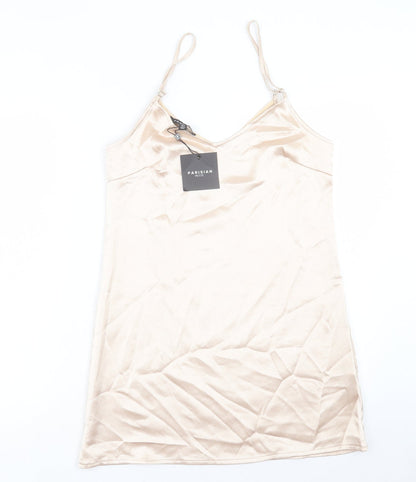 PARISIAN SIGNATURE Womens Gold Polyester Slip Dress Size 10 V-Neck Pullover