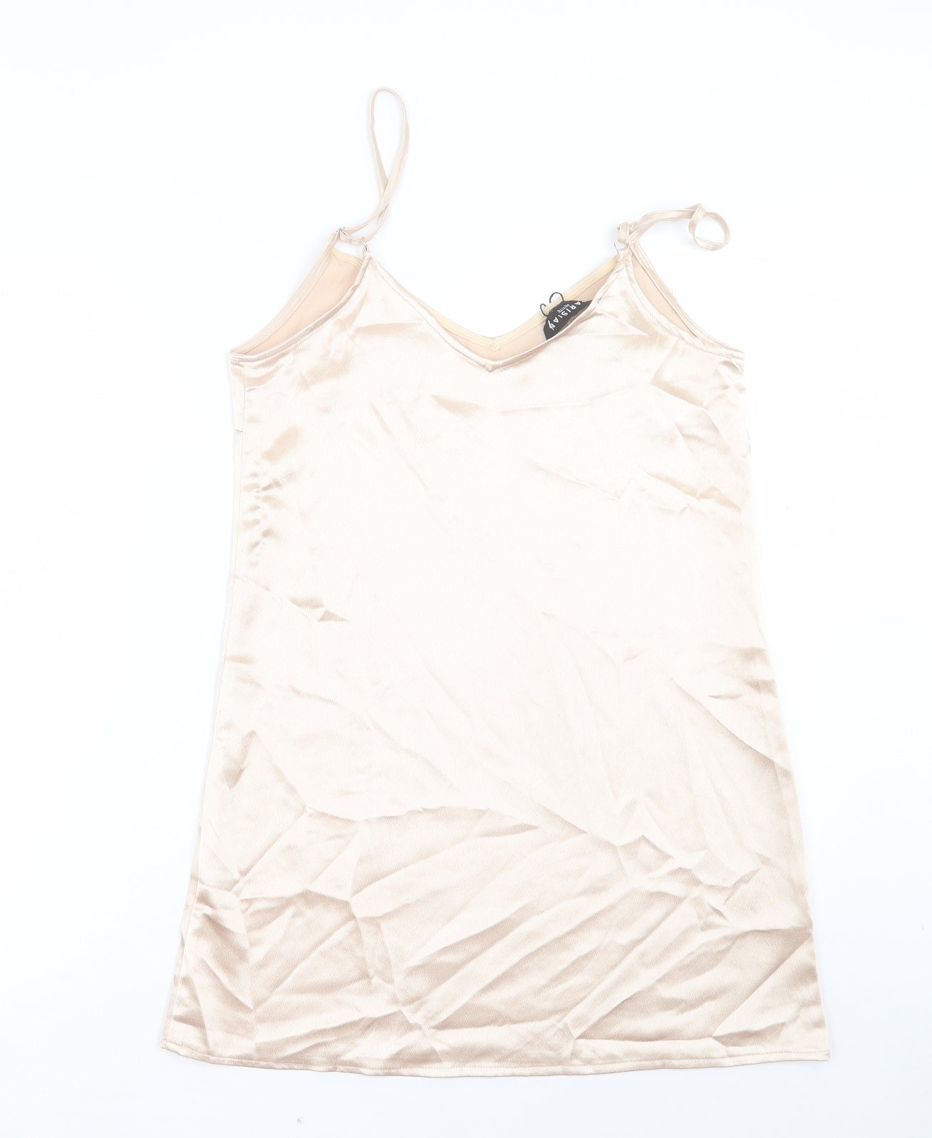 PARISIAN SIGNATURE Womens Gold Polyester Slip Dress Size 10 V-Neck Pullover
