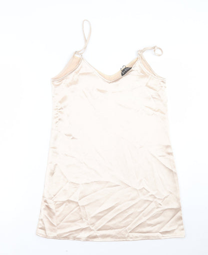 PARISIAN SIGNATURE Womens Gold Polyester Slip Dress Size 10 V-Neck Pullover