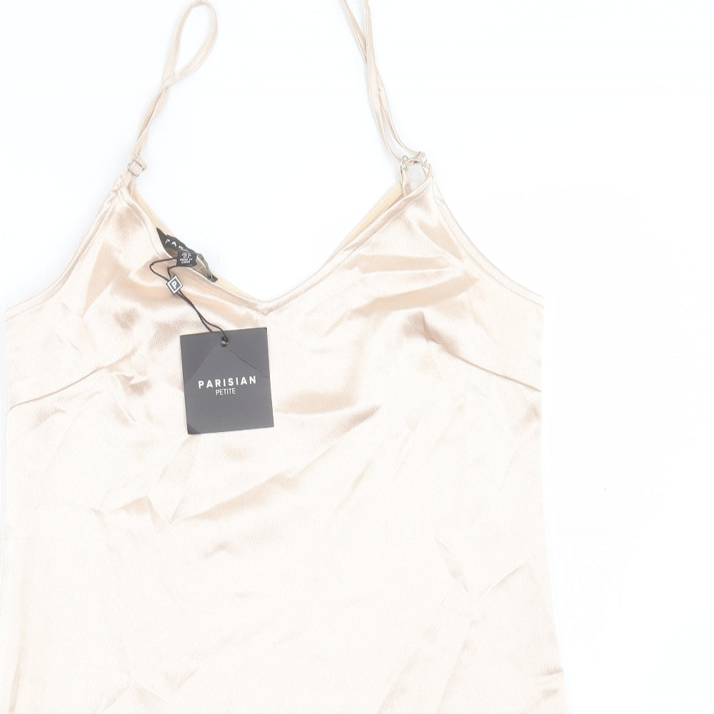PARISIAN SIGNATURE Womens Gold Polyester Slip Dress Size 10 V-Neck Pullover