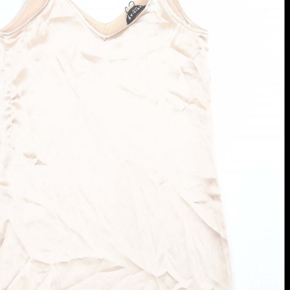 PARISIAN SIGNATURE Womens Gold Polyester Slip Dress Size 10 V-Neck Pullover