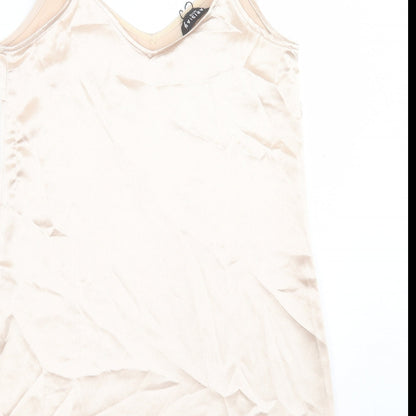 PARISIAN SIGNATURE Womens Gold Polyester Slip Dress Size 10 V-Neck Pullover