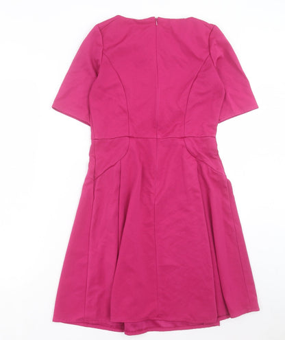 BHS Womens Purple Polyester Fit & Flare Size 10 Round Neck Zip