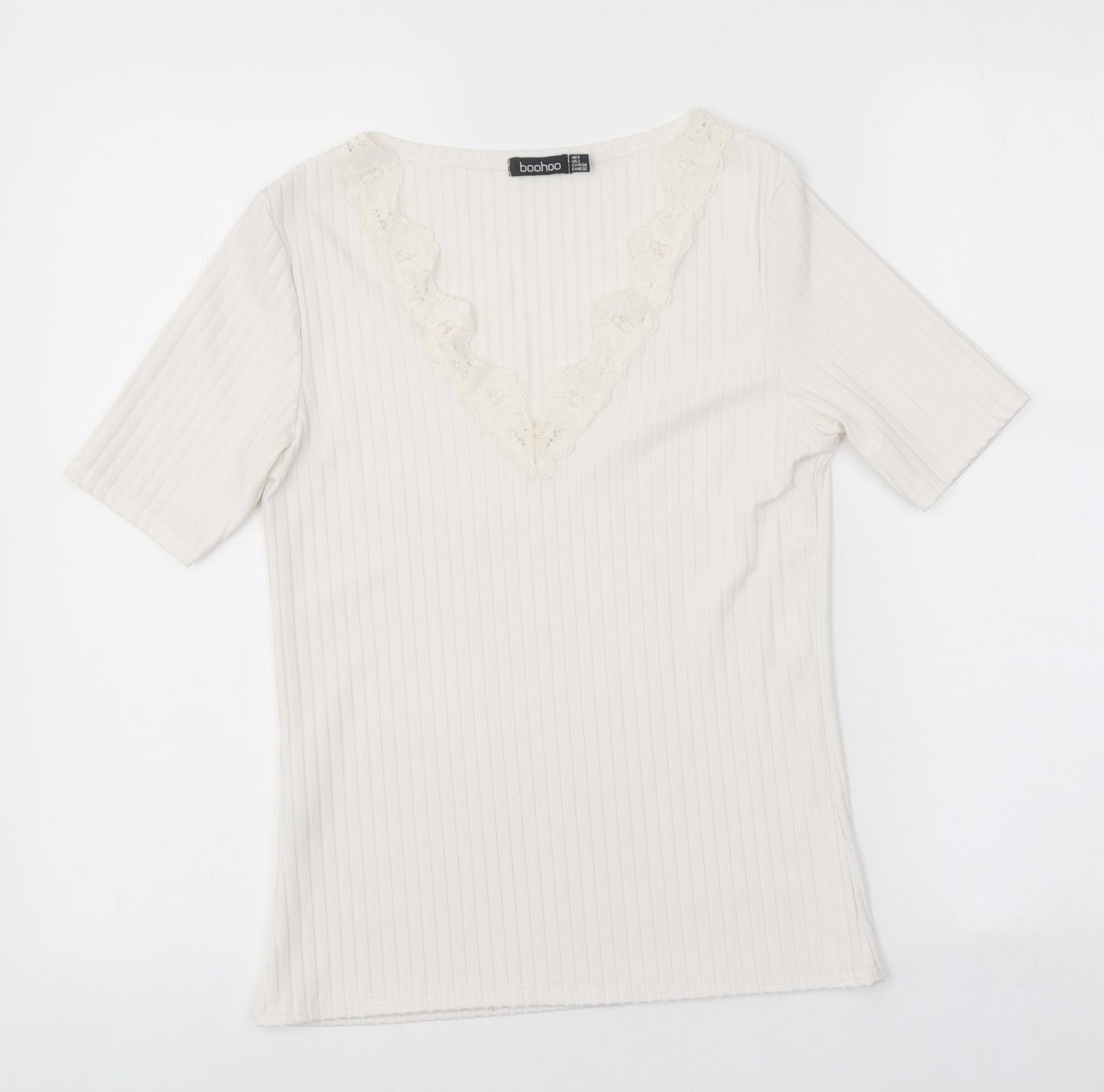 Boohoo Womens White Polyester Basic Polo Size 8 V-Neck