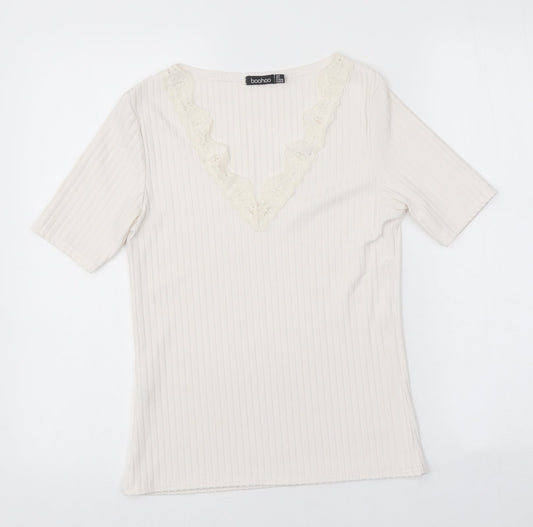 Boohoo Womens White Polyester Basic Polo Size 8 V-Neck