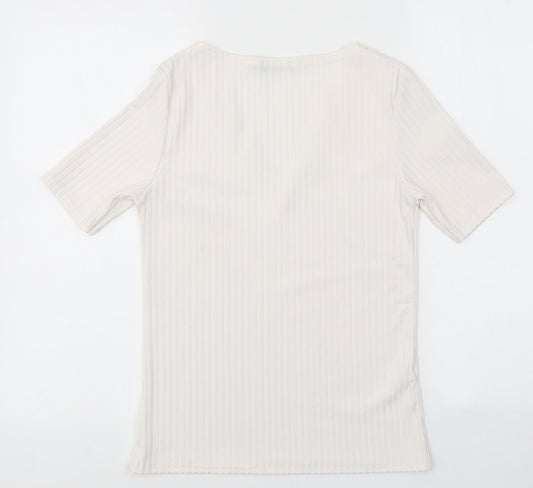 Boohoo Womens White Polyester Basic Polo Size 8 V-Neck