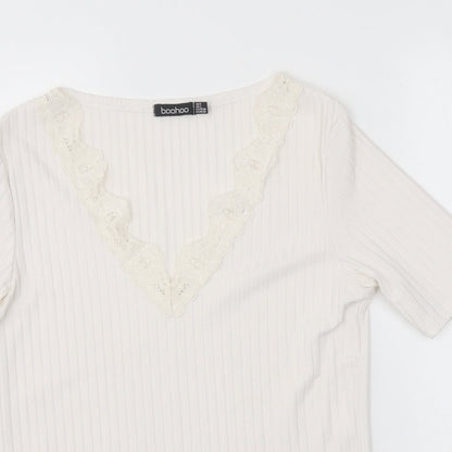Boohoo Womens White Polyester Basic Polo Size 8 V-Neck
