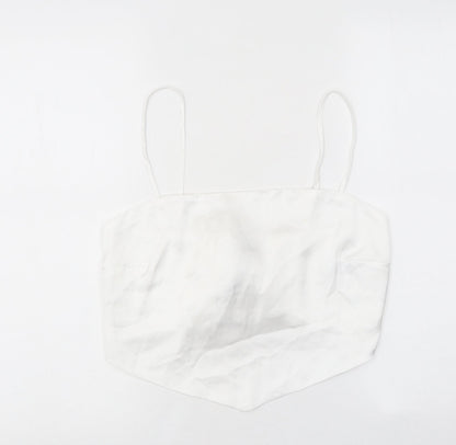 Womens UK Size L Stradivarius White Cropped T-Shirt