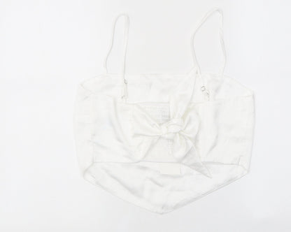 Womens UK Size L Stradivarius White Cropped T-Shirt