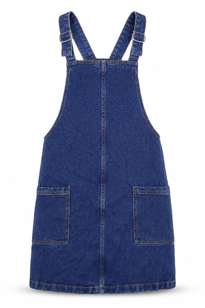 Primark Womens Blue Cotton Pinafore/Dungaree Dress Size 8 Square Neck Buckle