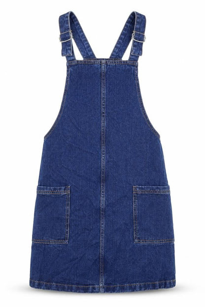 Primark Womens Blue Cotton Pinafore/Dungaree Dress Size 8 Square Neck Buckle