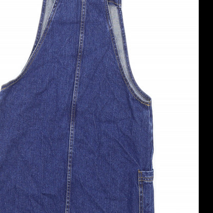Primark Womens Blue Cotton Pinafore/Dungaree Dress Size 8 Square Neck Buckle