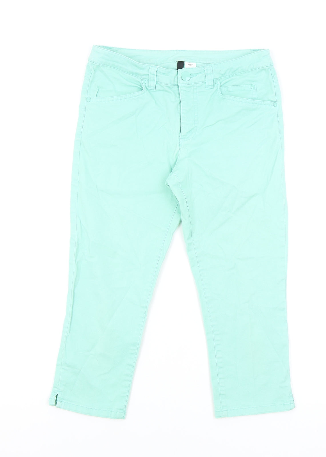 Womens UK Size 8 H&M Regular Fit Cropped Green Jeans