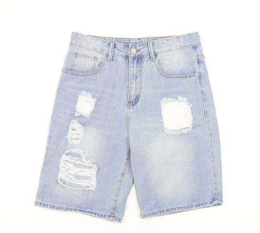 SheIn Mens Blue Cotton Bermuda Shorts Size S L9 in Regular Zip - Distressed
