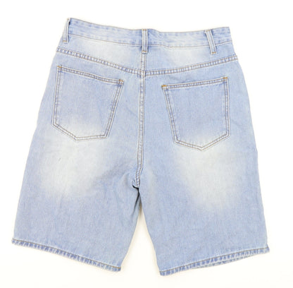 SheIn Mens Blue Cotton Bermuda Shorts Size S L9 in Regular Zip - Distressed