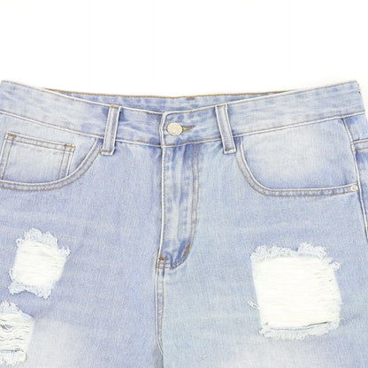 SheIn Mens Blue Cotton Bermuda Shorts Size S L9 in Regular Zip - Distressed