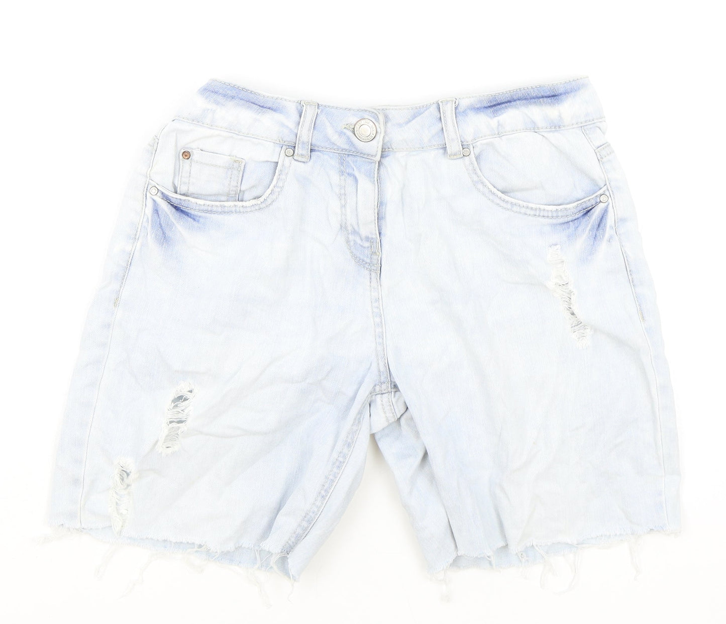 Papaya Womens Blue Cotton Boyfriend Shorts Size 8 L7 in Regular Zip