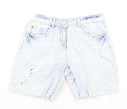 Papaya Womens Blue Cotton Boyfriend Shorts Size 8 L7 in Regular Zip