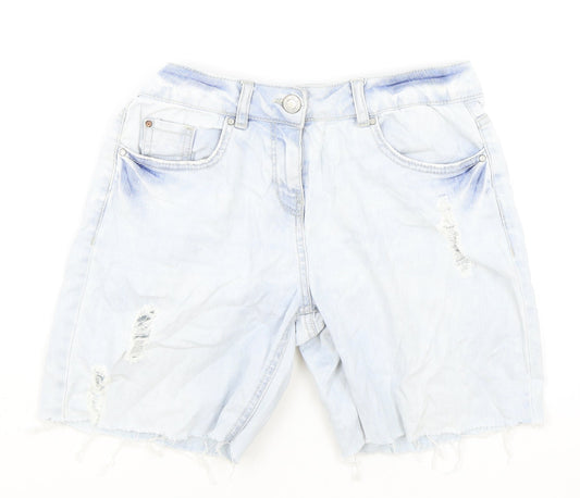 Papaya Womens Blue Cotton Boyfriend Shorts Size 8 L7 in Regular Zip