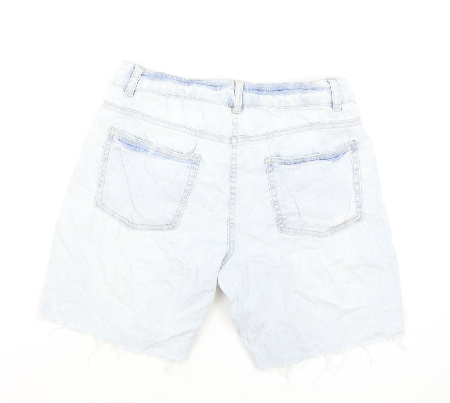 Papaya Womens Blue Cotton Boyfriend Shorts Size 8 L7 in Regular Zip